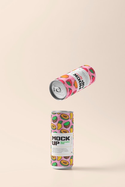 Diseño de maqueta de empaque de lata pixelada de 8 bits