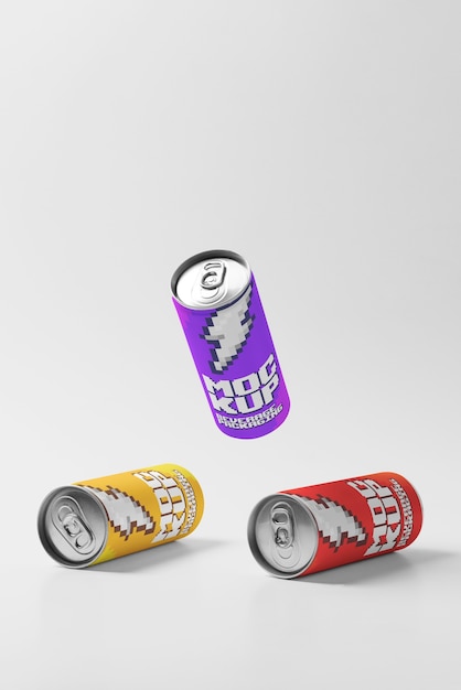 Diseño de maqueta de empaque de lata pixelada de 8 bits