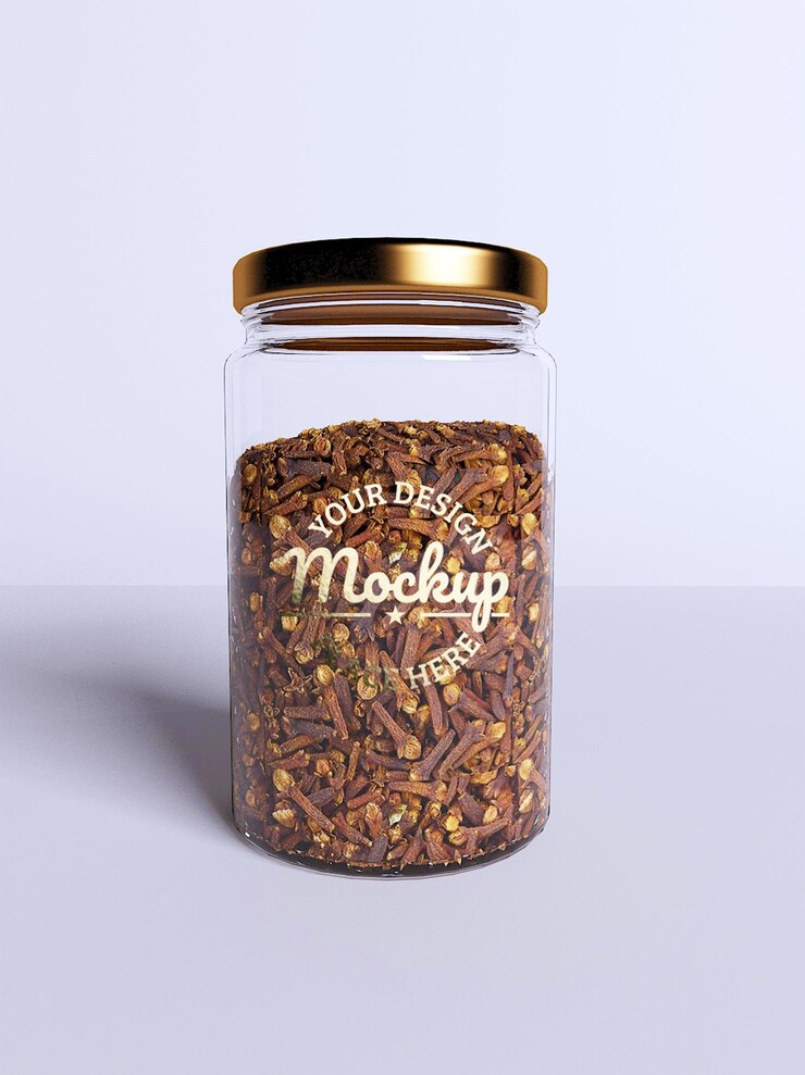 diseño de maqueta de empaque de semillas de té crudo con logotipo dorado