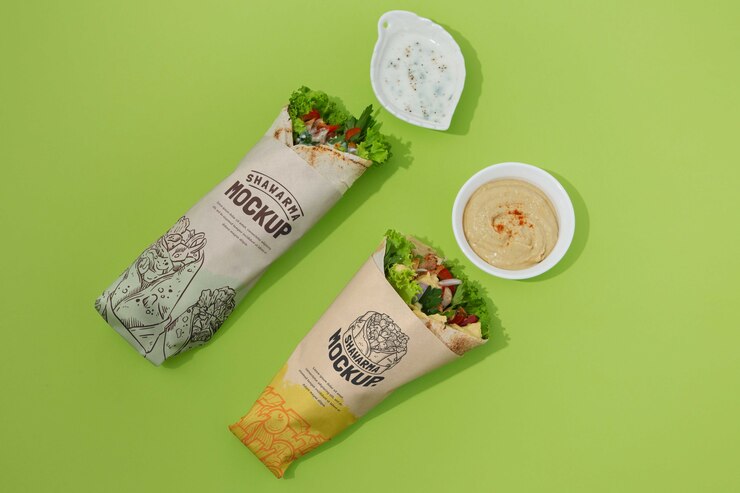 PSD diseño de maqueta de empaque de shawarma