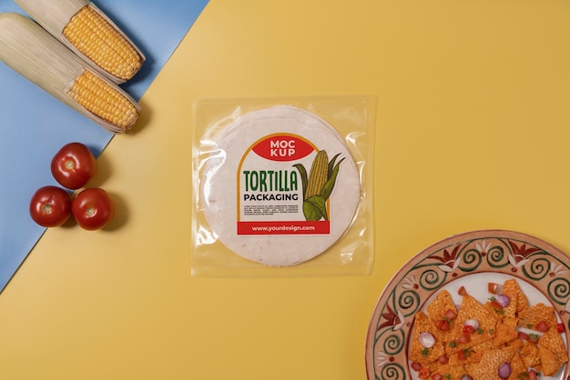 PSD diseño de maqueta de empaque de tortilla.