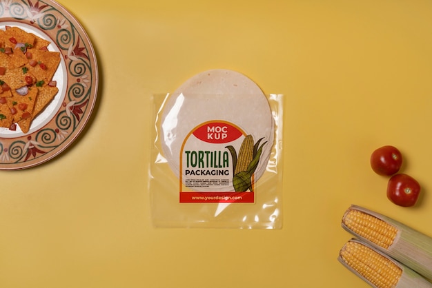 PSD diseño de maqueta de empaque de tortilla.