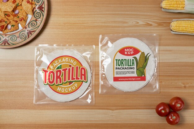 PSD diseño de maqueta de empaque de tortilla.