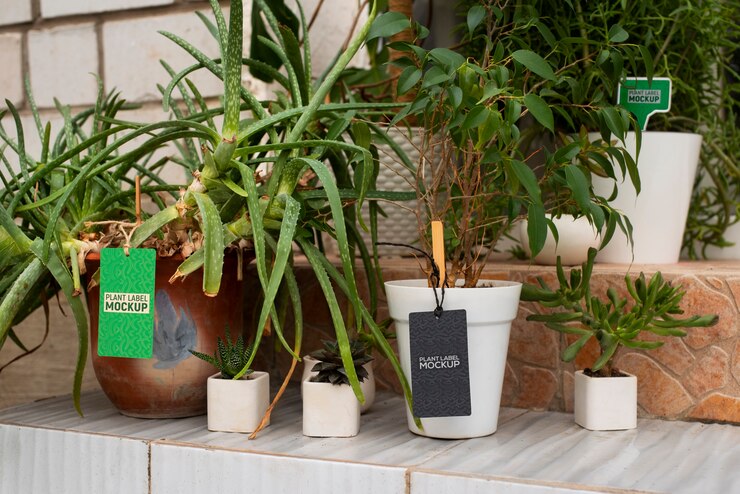 PSD diseño de maqueta de etiqueta de planta