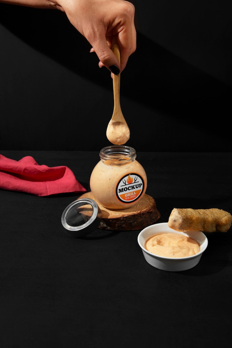 PSD diseño de maqueta de frasco de salsa