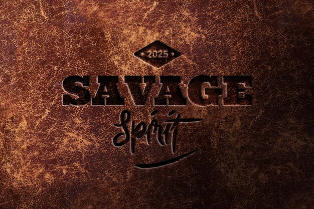 Diseño de maqueta de insignia de textura de cuero Savage Spirit para la marca