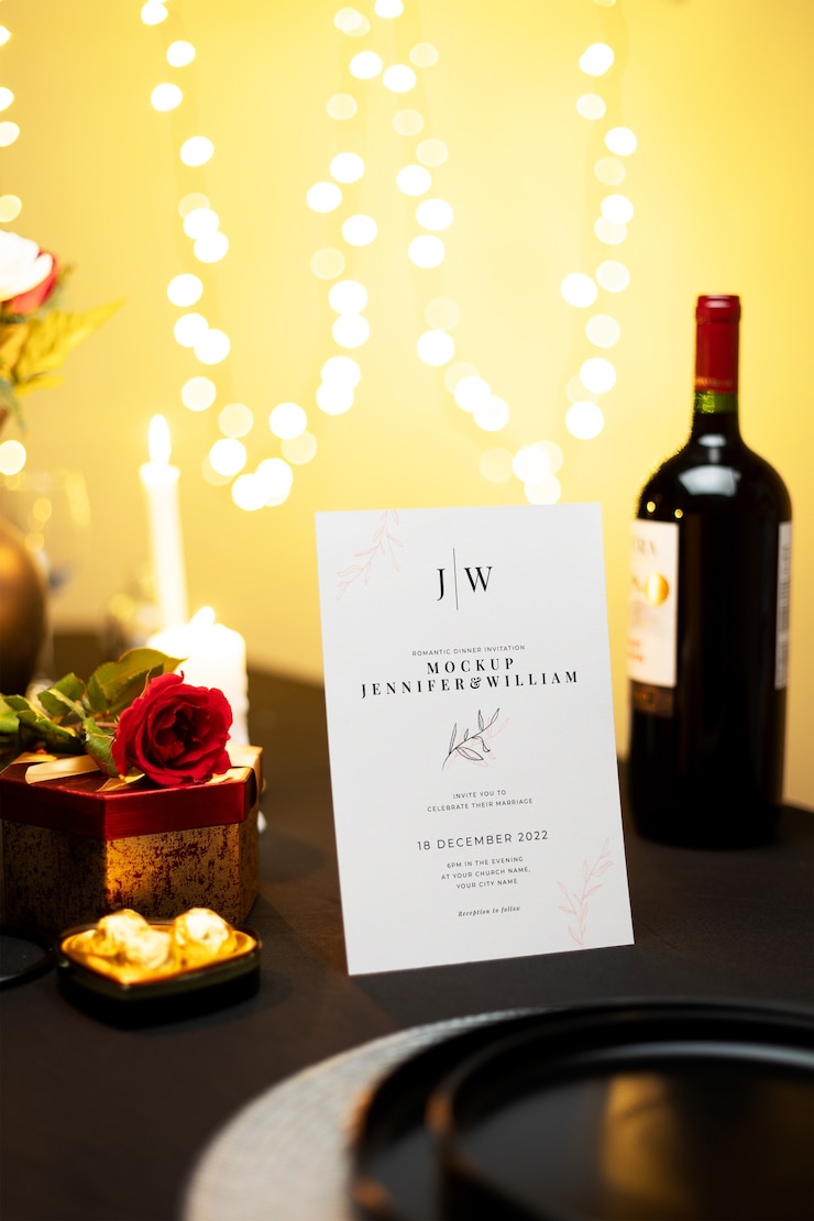 PSD diseño de maqueta de invitación a una cena romántica