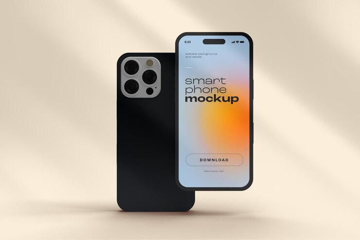 Diseño de maqueta de iPhone 14 con fondo editable