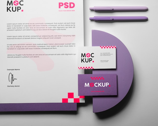 PSD diseño de maqueta de juego de papelería de lavanda digital