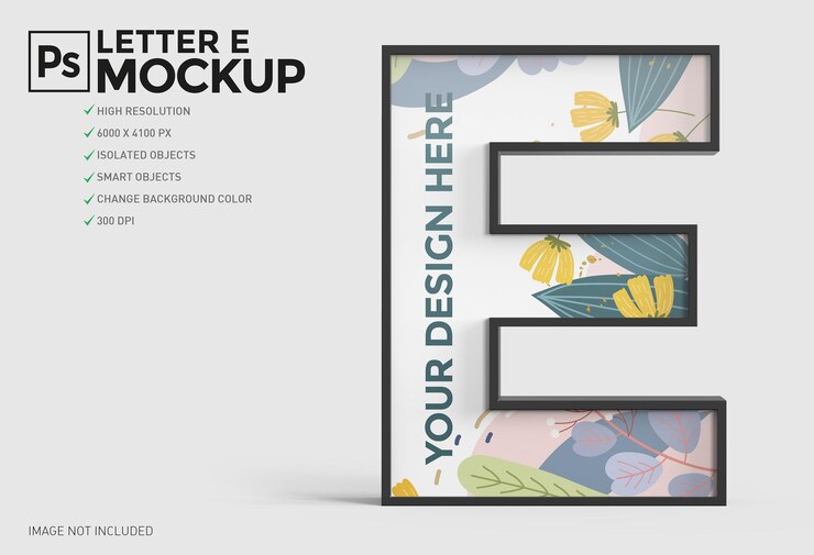 PSD diseño de maqueta de letra e 3d