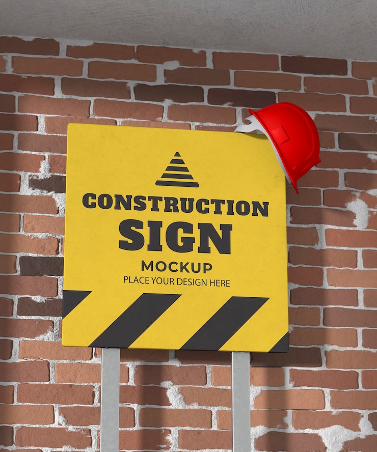 PSD diseño de maqueta de letrero en el sitio de construcción