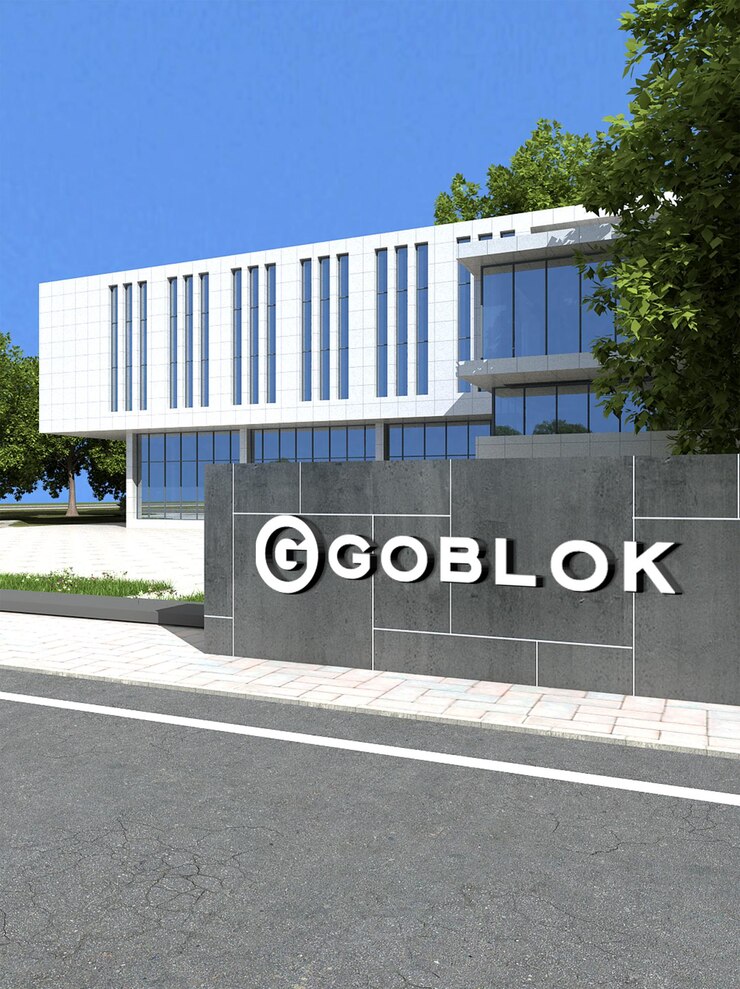 diseño de maqueta de logotipo 3d de edificio de empresa