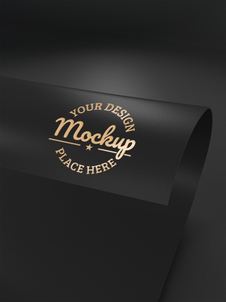 diseño de maqueta de logotipo dorado en papel negro