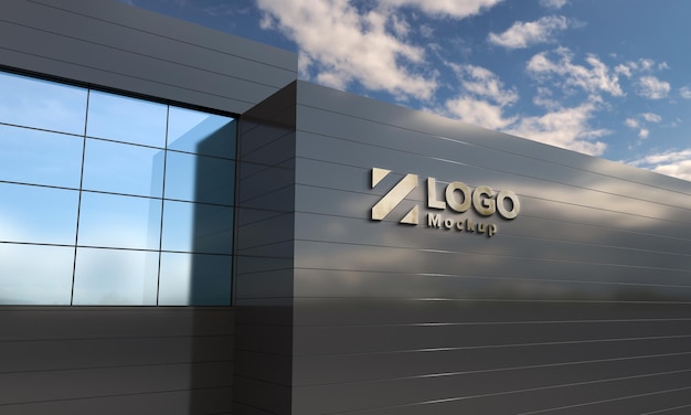 Diseño de maqueta de logotipo Vista lateral del edificio Representación 3d