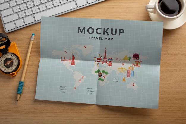 Diseño de maqueta de mapa de viaje e itinerario.