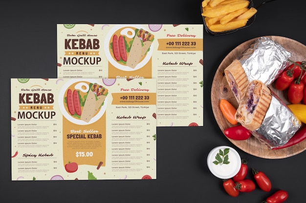 PSD diseño de maqueta de menú de kebab