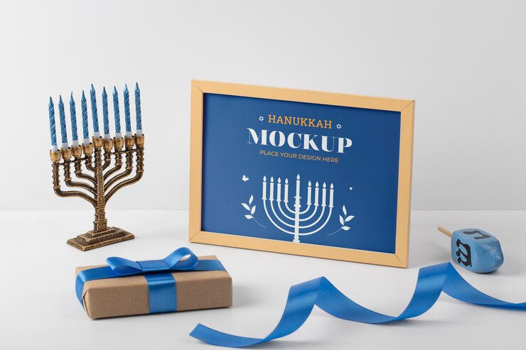 PSD diseño de maqueta de merchandising de hanukkah.