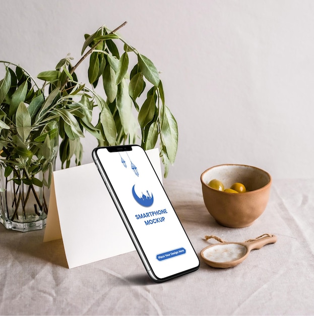 Diseño de maqueta móvil 3D con hermoso fondo de podio Premium PSD