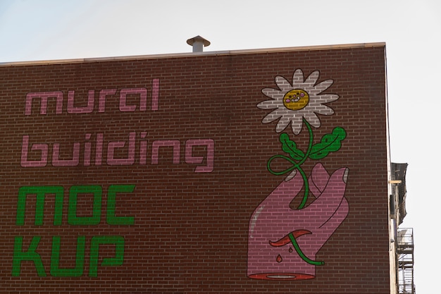 PSD diseño de maqueta de mural en edificio de la ciudad.
