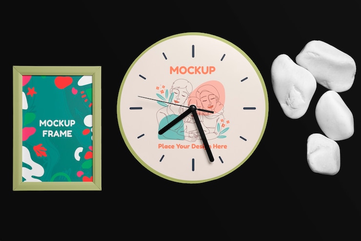 PSD diseño de maqueta de reloj en pared