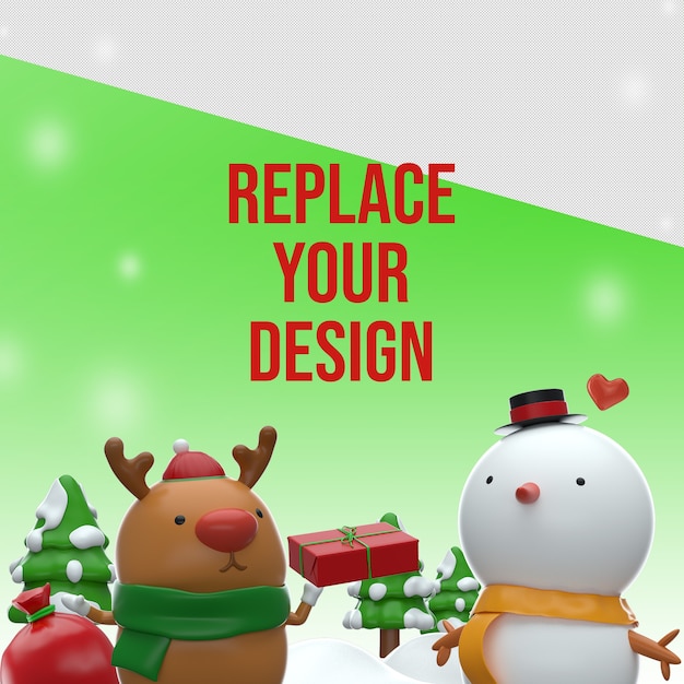 PSD diseño de maqueta de renderizado 3d de feliz navidad