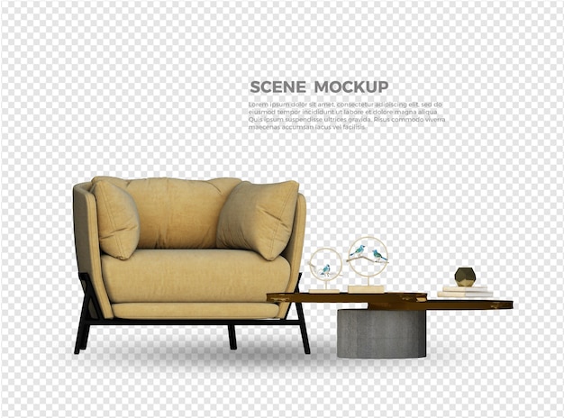 diseño de maqueta de sofá y mesa