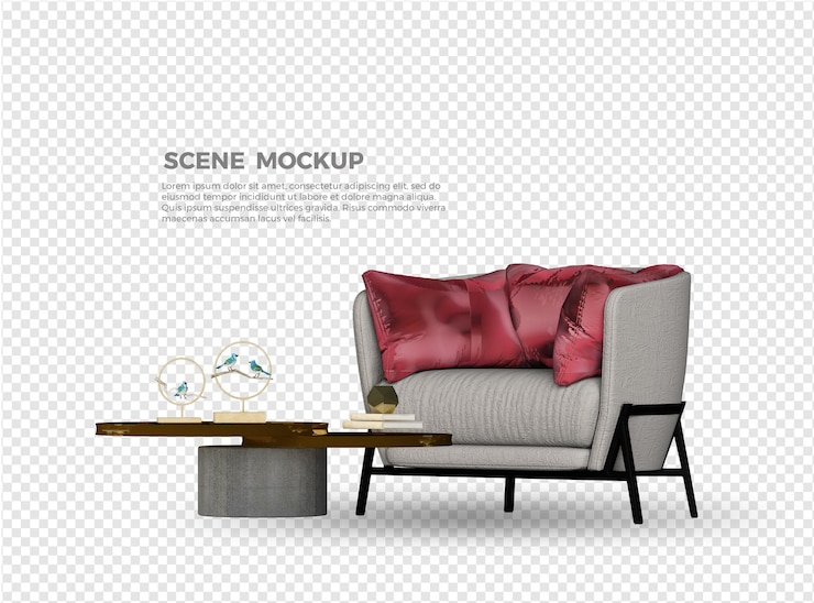 diseño de maqueta de sofá y mesa