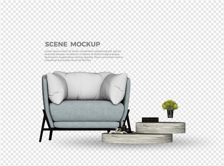 diseño de maqueta de sofá y mesa