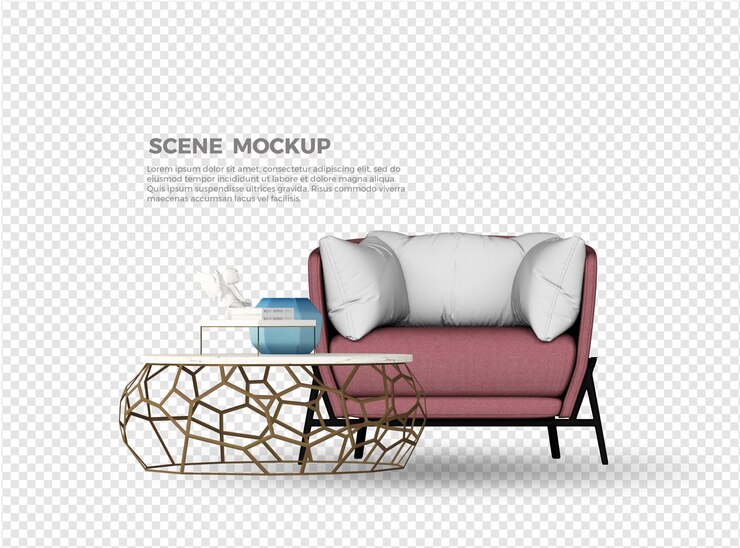 diseño de maqueta de sofá y mesa