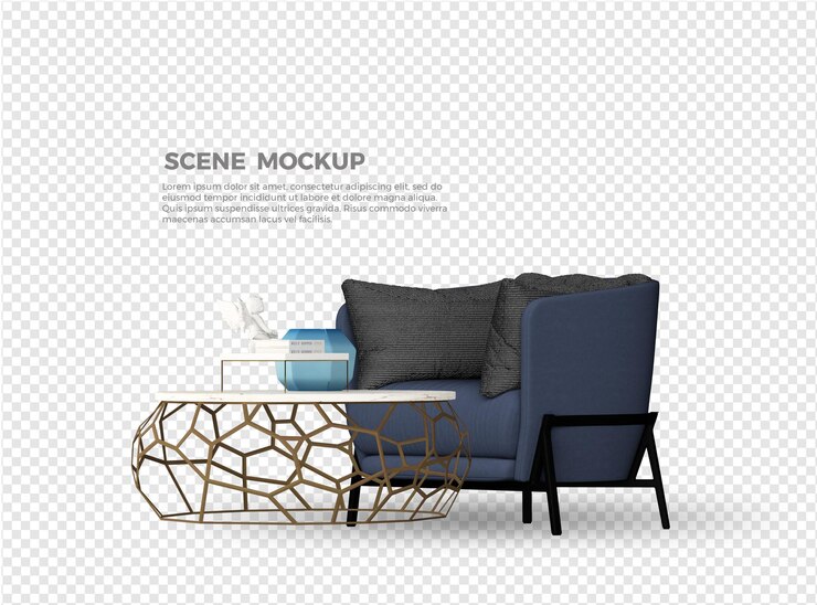 diseño de maqueta de sofá y mesa
