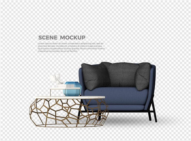 diseño de maqueta de sofá y mesa