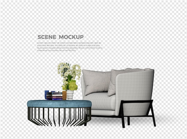 diseño de maqueta de sofá y mesa