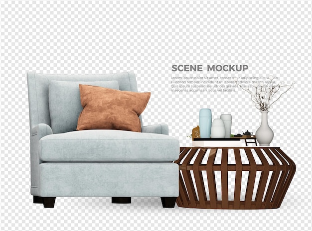 diseño de maqueta de sofá y mesa
