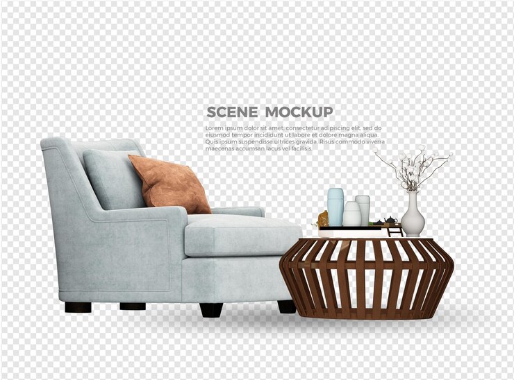diseño de maqueta de sofá y mesa
