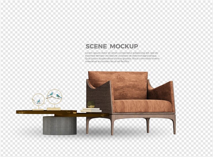 diseño de maqueta de sofá y mesa