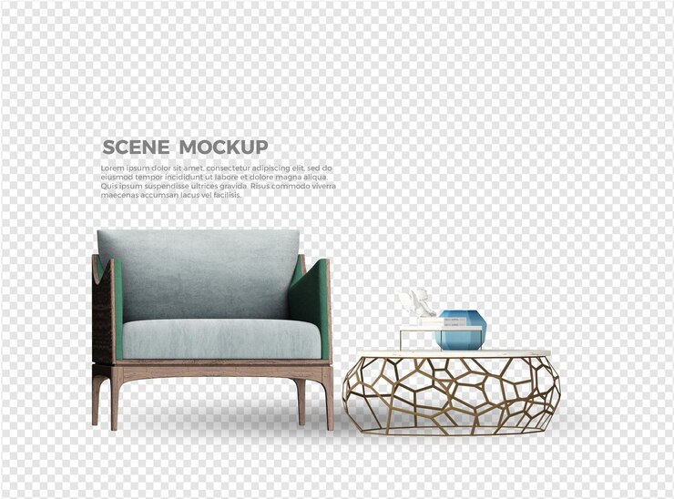 diseño de maqueta de sofá y mesa