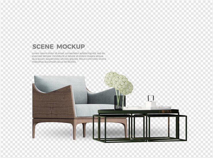 diseño de maqueta de sofá y mesa