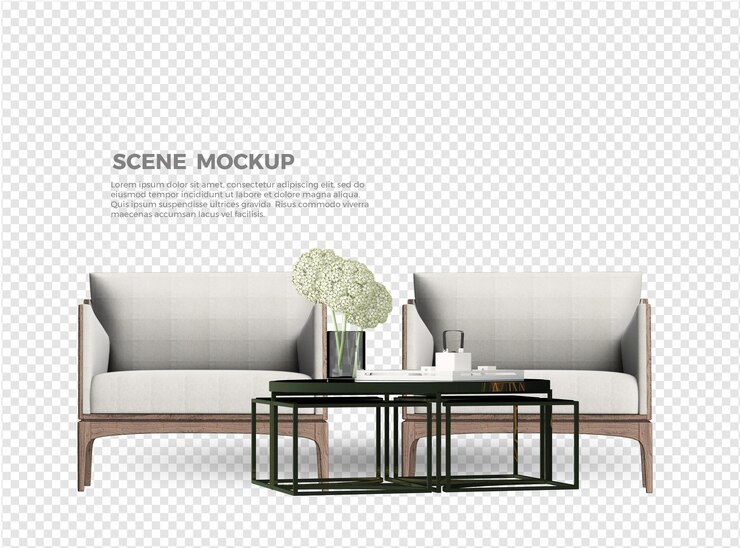 diseño de maqueta de sofá y mesa