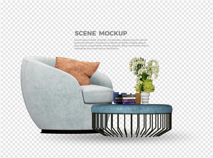 diseño de maqueta de sofá y mesa