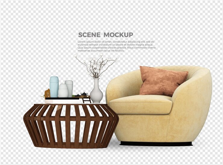 diseño de maqueta de sofá y mesa