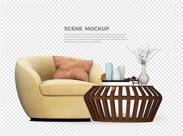diseño de maqueta de sofá y mesa