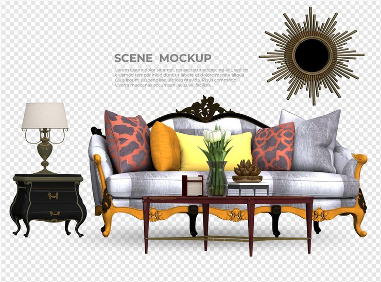 diseño de maqueta de sofá y mesa