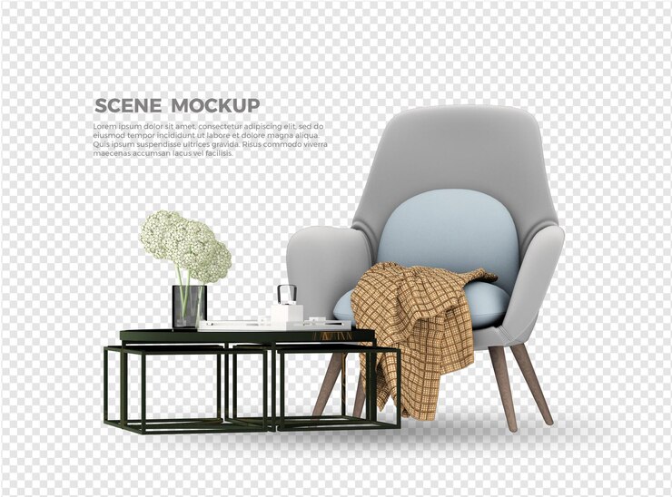 diseño de maqueta de sofá y mesa