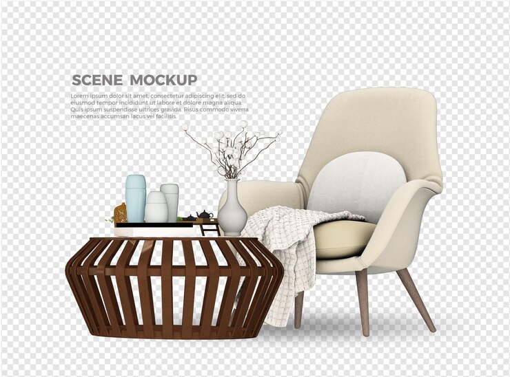 diseño de maqueta de sofá y mesa