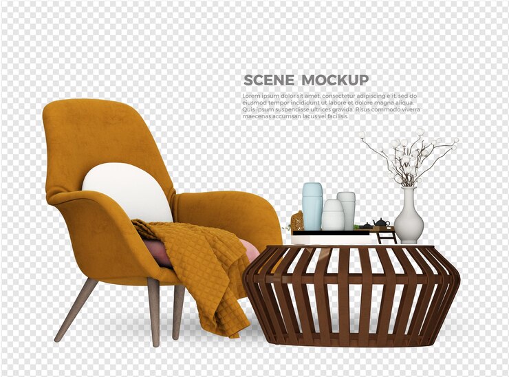 diseño de maqueta de sofá y mesa