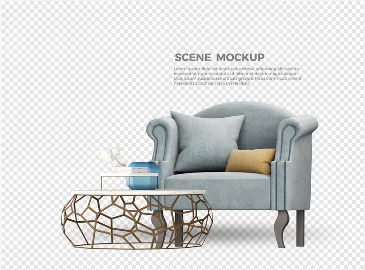 diseño de maqueta de sofá y mesa