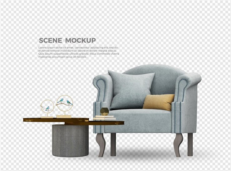 diseño de maqueta de sofá y mesa