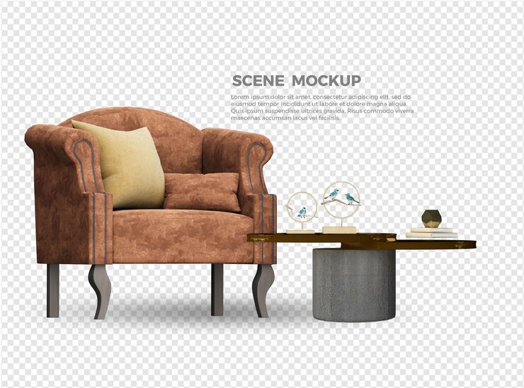 diseño de maqueta de sofá y mesa
