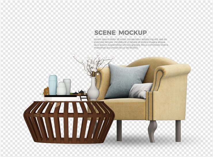diseño de maqueta de sofá y mesa