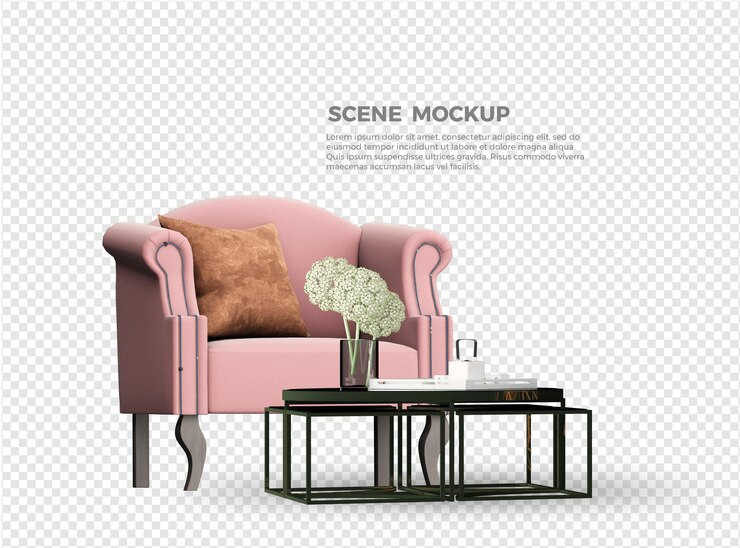 diseño de maqueta de sofá y mesa